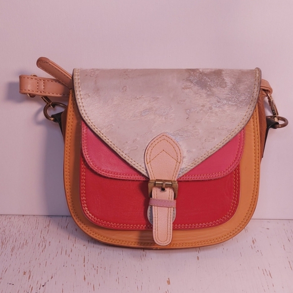 Animal Print Crossbody Saddle Bag Recycled Leather Multicolor Cowgirl Western - Picture 2 of 9